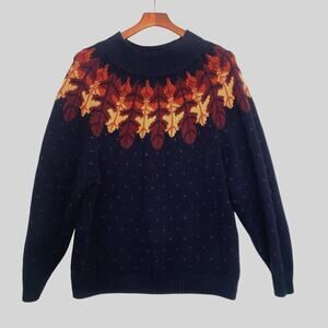 VTG Van Heusen for Her Hand Embroidered Fall Leaf Fair Isle Ramie Cotton Sweater